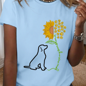 Women's You Are my Sunshine Sunflower Dog Cotton Simple Loose Dog T-Shirt, color:Light Blue|size:3XL, Lilicloth.com