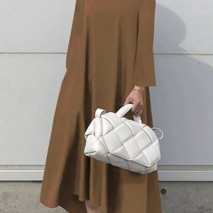 Stylewe Plain Long sleeve Stand Collar Simple Dress, Dresses, color:Coffee|size:XS, Stylewe