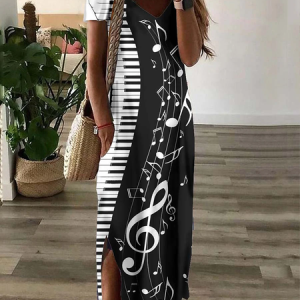 Jersey V Neck Casual Color Block Dress With No, Dresses, color:Black-white|size:XXL, JustFashionNow