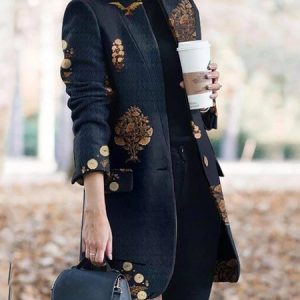 Long Sleeve Floral Regular Loose Coat For Women 2023, Coats, color:Blue|size:5XL, Noracora