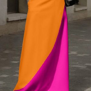 Plus Size Color Block Regular Fit Urban Skirt, Plus Bottoms, color:As Picture|size:4X, Stylewe