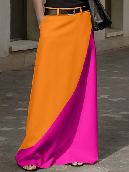 Plus Size Color Block Regular Fit Urban Skirt, Plus Bottoms, color:As Picture|size:4X, Stylewe