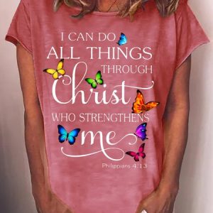 Women's I Can Do All Thing Throgh Christ Who Strengthens Me Casual T-Shirt, color:Red|size:3XL, Lilicloth.com