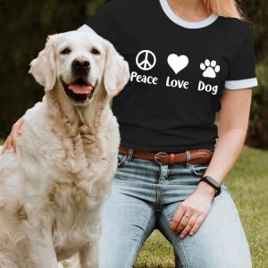 Lilicloth X Funnpaw Women's Peace Love Dog T-Shirt, color:Black|size:L, Lilicloth.com