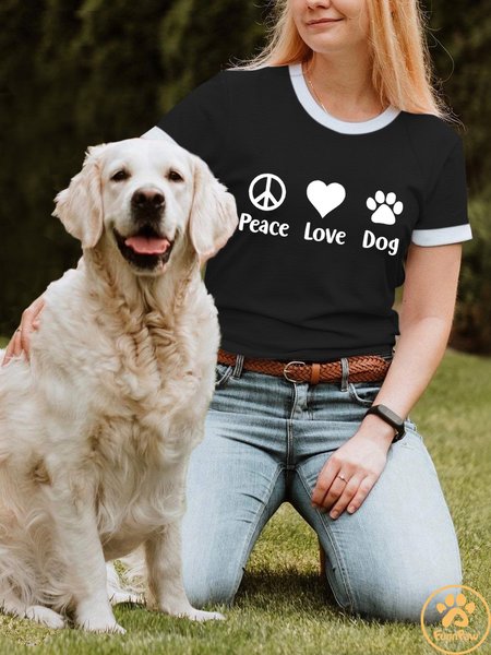 Lilicloth X Funnpaw Women's Peace Love Dog T-Shirt, color:Black|size:L, Lilicloth.com