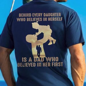 Men's Behind Every Daughter Who Believes In Herself Text Letters Cotton Casual T-Shirt, color:Purplish blue|size:3XL, Lilicloth.com