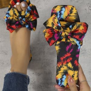 Coconut Tree Graphic Bow Beach Slide Sandals, Sandals, color:As Picture|size:43, Noracora