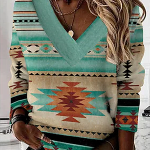 V Neck Casual Regular Fit Ethnic Top, Shirts & Blouses, color:Multicolor|size:XXL, JustFashionNow