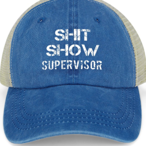 Mens Shit Show Supervisor Funny Graphics Printed Text Letters Washed Mesh Back Baseball Cap, color:Blue|size:One-size, Lilicloth.com