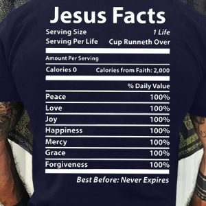 Men's Funny Jesus Facts Graphic Printing Text Letters Crew Neck Casual Cotton T-Shirt, color:Purplish blue|size:3XL, Lilicloth.com