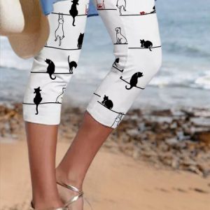 JFN Animal Cats Casual Capris Leggings, Leggings, color:White|size:XXL, JustFashionNow