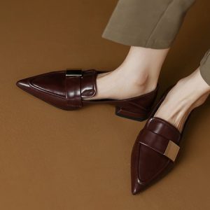 Women's Fashion Urban Retro Metal Pointed Toe Loafers, Loafers, color:Wine Red|size:39, Stylewe