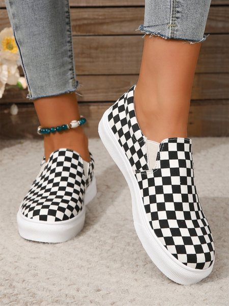 Plaid Print Casual Slip On Canvas Shoes, Sneakers, color:Black|size:43, JustFashionNow