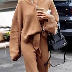 Long Sleeve Urban Crew Neck Regular Fit Plain Sweater, Pullovers, color:Khaki|size:XXL, Stylewe