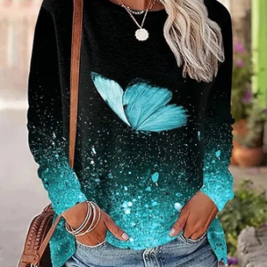 Butterfly Casual Loose Crew Neck T-Shirt, T-shirts, color:Multicolor|size:XXL, Noracora
