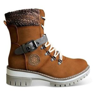 Wool Stitching PU Lace Buckle Middle Snow Boots, Boots, color:Brown|size:US 11, JustFashionNow