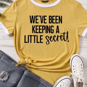 Lilicloth X Funnpaw Women's We've Been Keeping A Little Secret Pregnancy Announcement Matching T-Shirt, color:Yellow|size:XXL, Lilicloth.com