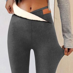 Plain Fleece Warm Leggings, Leggings, color:Gray|size:XXL, Noracora