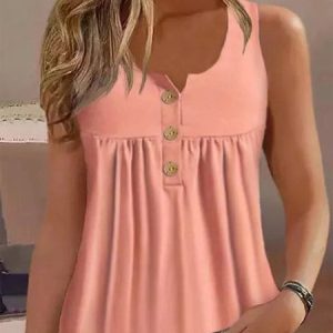 Scoop Neck Buttoned Plain Casual Tank Top, Tanks & Camis, color:Orange|size:XXL, JustFashionNow