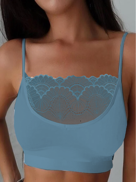 Plain Lace Casual Bra & Bralette, Crop Bras, color:Blue|size:4XL, JustFashionNow