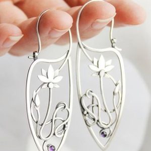 Vintage Silver Metal Floral Piercing Earrings Ethnic Casual Women Jewelry, Earrings, color:Purple|size:One-size, JustFashionNow