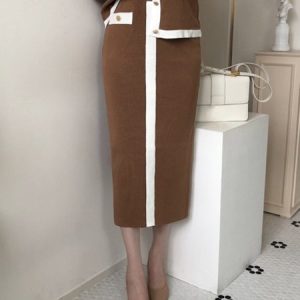 Daily Color Block Elegant Regular Fit Skirt, Skirts, color:Coffee|size:XXL, Stylewe
