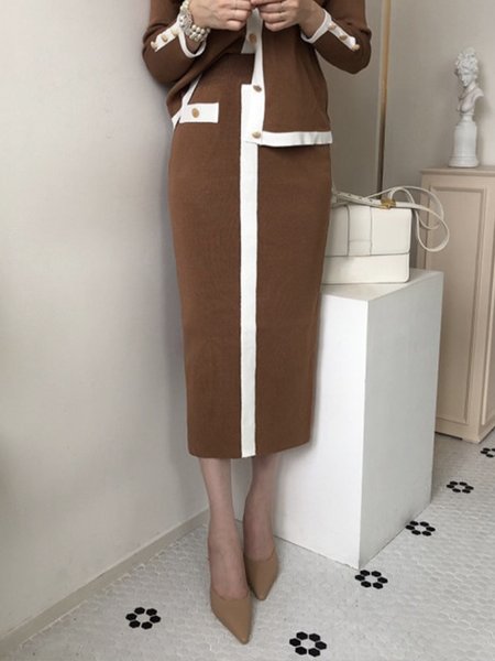Daily Color Block Elegant Regular Fit Skirt, Skirts, color:Coffee|size:XXL, Stylewe