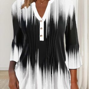 Regular Fit Color Block Casual Top, Shirts & Blouses, color:Black-white|size:XXL, JustFashionNow