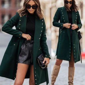 Shawl Collar Long Sleeve Plain Regular Loose Coat For Women, Coats, color:Green|size:XXL, Noracora