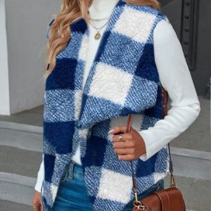 Fluff/Granular Fleece Fabric Cross Neck Vest, Vests & Gilets, color:Blue|size:XXL, JustFashionNow