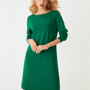 Stylewe High Elasticity Loose Long sleeve H-Line Elegant Boat Neck Dress, Dresses, color:Green|size:XS, Stylewe