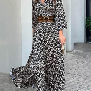Vacation Regular Fit Maxi Dress, Maxi Dresses, color:Black-white|size:XS, Stylewe