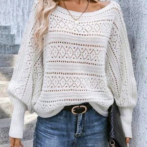 Plain Loose Casual Crew Neck Sweater, Sweaters, color:White|size:XXL, JustFashionNow