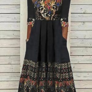 Regular Fit Casual Geometric Dress, Maxi, color:Black|size:XXL, catalog Noracora shop