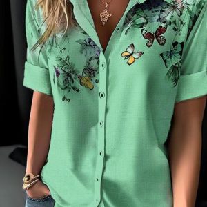Butterfly Loose Shirt Collar Casual Blouse, Blouses & Shirts, Roselinlin - Online Catalog