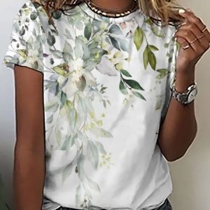 Women's Flower Art Print Casual T-Shirt, color:As Picture|size:3XL, Lilicloth.com