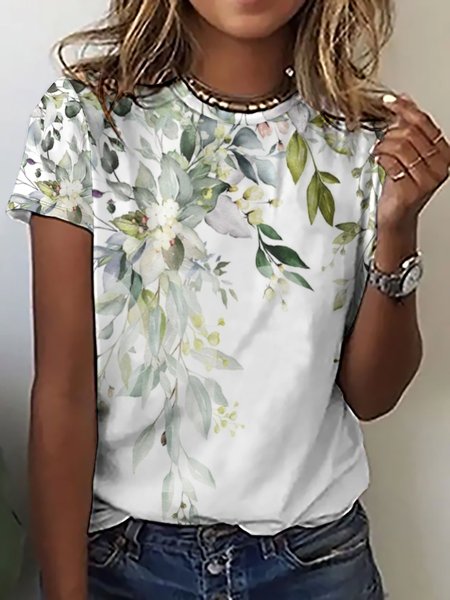 Women's Flower Art Print Casual T-Shirt, color:As Picture|size:3XL, Lilicloth.com