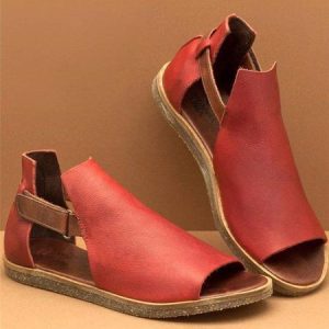 Retro Casual Old Velcro Peep Toe Sandals, Sandals, color:Red|size:43, JustFashionNow