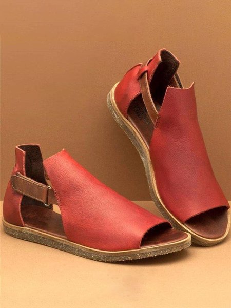 Retro Casual Old Velcro Peep Toe Sandals, Sandals, color:Red|size:43, JustFashionNow