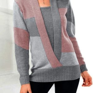 Regular Fit Color Block V Neck Sweater, Sweaters, color:Multicolor|size:XXL, JustFashionNow