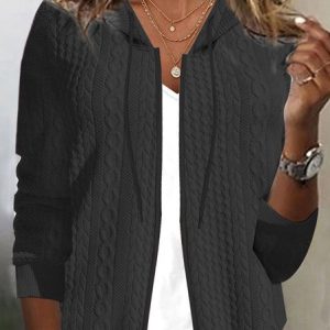 Hoodie Long Sleeve Plain Regular Micro-Elasticity Loose Hooded Jacket For Women, Jackets, color:Black|size:XXL, Noracora
