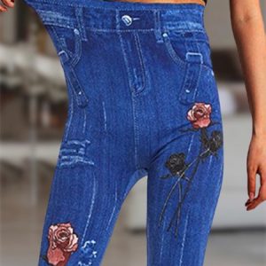 Casual Floral High Waist Ankle Pants Legging, Leggings, color:Blue|size:3XL, Noracora