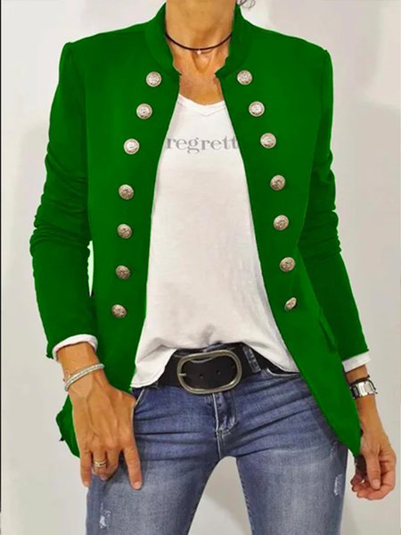 Black Long Sleeve Shift Buttoned Solid Jacket, , color:Green|size:XXL, Stylewe