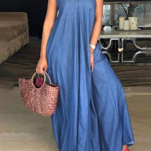 Plus Size Regular Fit Urban V Neck Plain Dress With No Bag, Plus Dresses, color:Blue|size:4X, Stylewe