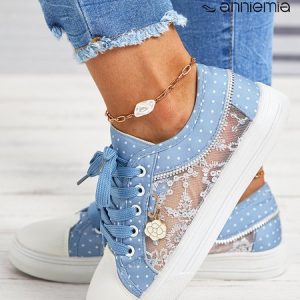 Denim Blue Lace Stitching Personalized Canvas Shoes, Sneakers, color:Blue|size:43, JustFashionNow