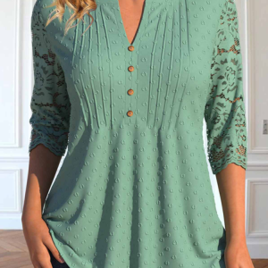 Loose Crew Neck Plain Casual Shirt, Shirts & Blouses, color:Green|size:XXL, JustFashionNow