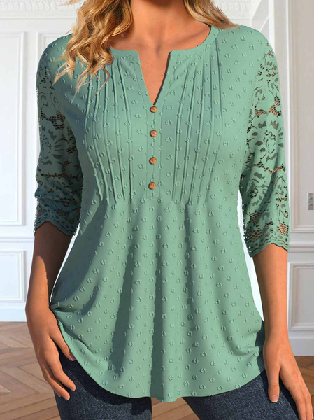 Loose Crew Neck Plain Casual Shirt, Shirts & Blouses, color:Green|size:XXL, JustFashionNow