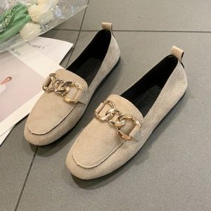 Casual Plain Slip On Low Heel Loafers, Flats/Loafers, color:Beige|size:40, Noracora