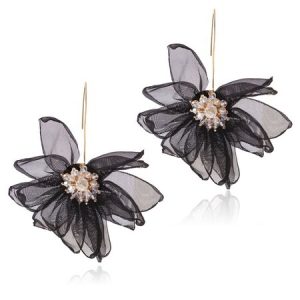 Women's Mesh Petal Drop Earrings, Earrings, color:Black|size:One-size, Stylewe