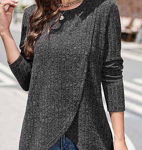 Casual Crew Neck Loose T-Shirt, T-Shirts, color:Deep Gray|size:XXL, JustFashionNow